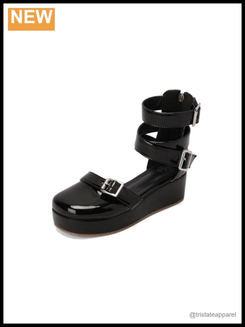 Patent Leather Platform Wedge Pumps Gothic Ankle Strap Heels
